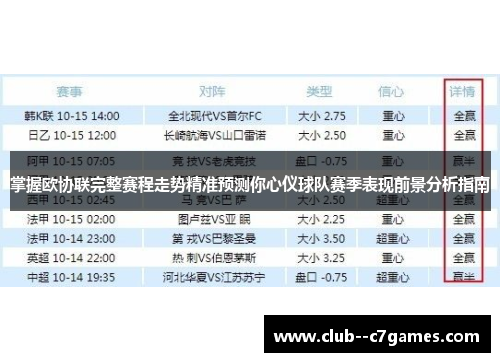 掌握欧协联完整赛程走势精准预测你心仪球队赛季表现前景分析指南