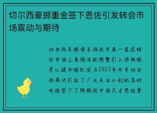 切尔西豪掷重金签下恩佐引发转会市场震动与期待 切尔西豪掷重金签下恩佐引发转会市场震动与期待
